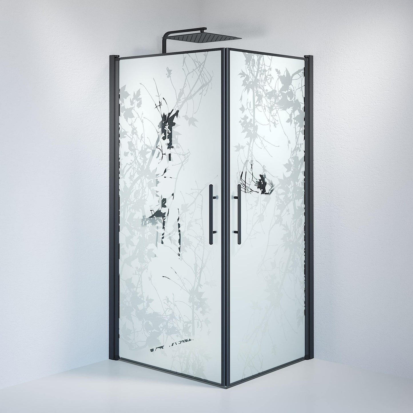 Duschhörna fyrkantig 80x80x198 cm - 6 mm frostad dekor nanoglas - svart profil - Vänern