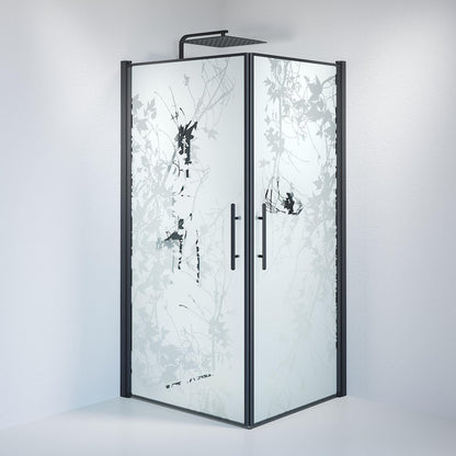 Duschhörna fyrkantig 80x80x198 cm - 6 mm frostad dekor nanoglas - svart profil - Vänern