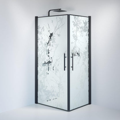 Duschhörna fyrkantig 80x80x198 cm - 6 mm frostad dekor nanoglas - svart profil - Vänern