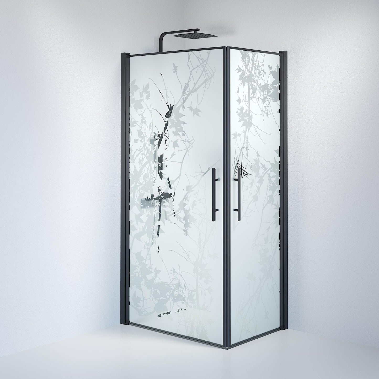Duschhörna fyrkantig 80x80x198 cm - 6 mm frostad dekor nanoglas - svart profil - Vänern