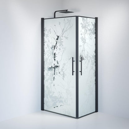 Duschhörna fyrkantig 80x80x198 cm - 6 mm frostad dekor nanoglas - svart profil - Vänern