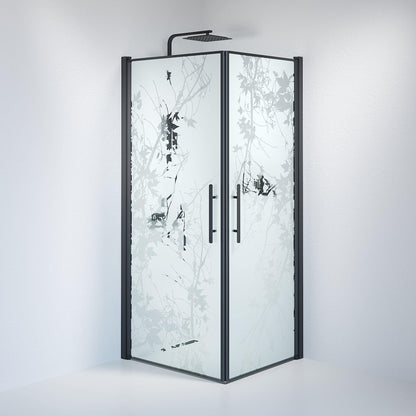Duschhörna fyrkantig 80x80x198 cm - 6 mm frostad dekor nanoglas - svart profil - Vänern