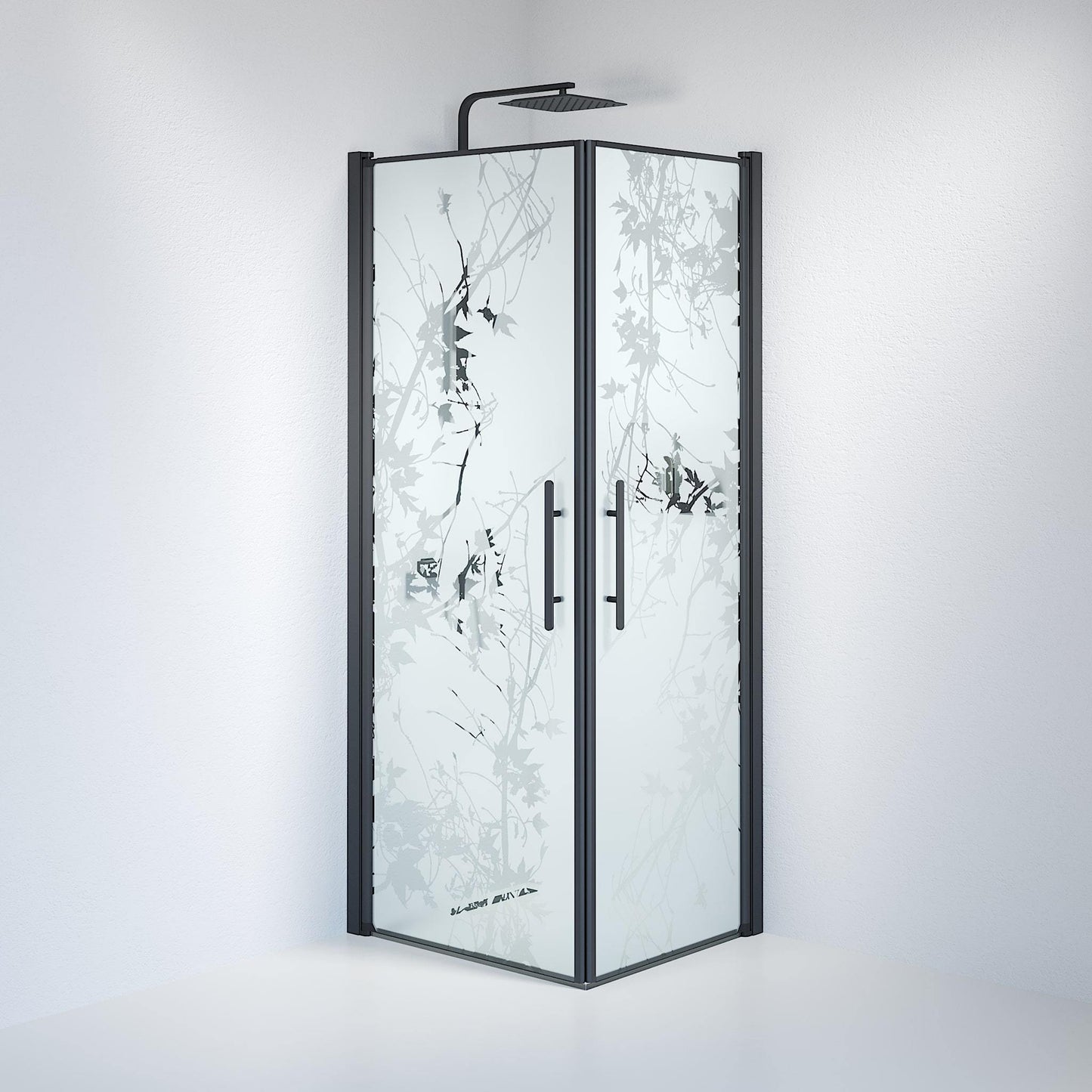 Duschhörna fyrkantig 80x80x198 cm - 6 mm frostad dekor nanoglas - svart profil - Vänern