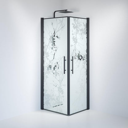 Duschhörna fyrkantig 80x80x198 cm - 6 mm frostad dekor nanoglas - svart profil - Vänern
