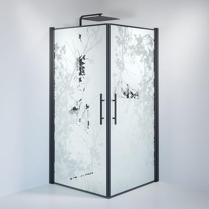 Duschhörna fyrkantig 80x80x198 cm - 6 mm frostad dekor nanoglas - svart profil - Vänern