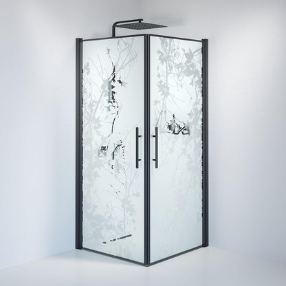 Duschhörna fyrkantig 80x80x198 cm - 6 mm frostad dekor nanoglas - svart profil - Vänern