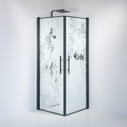 Duschhörna fyrkantig 80x80x198 cm - 6 mm frostad dekor nanoglas - svart profil - Vänern