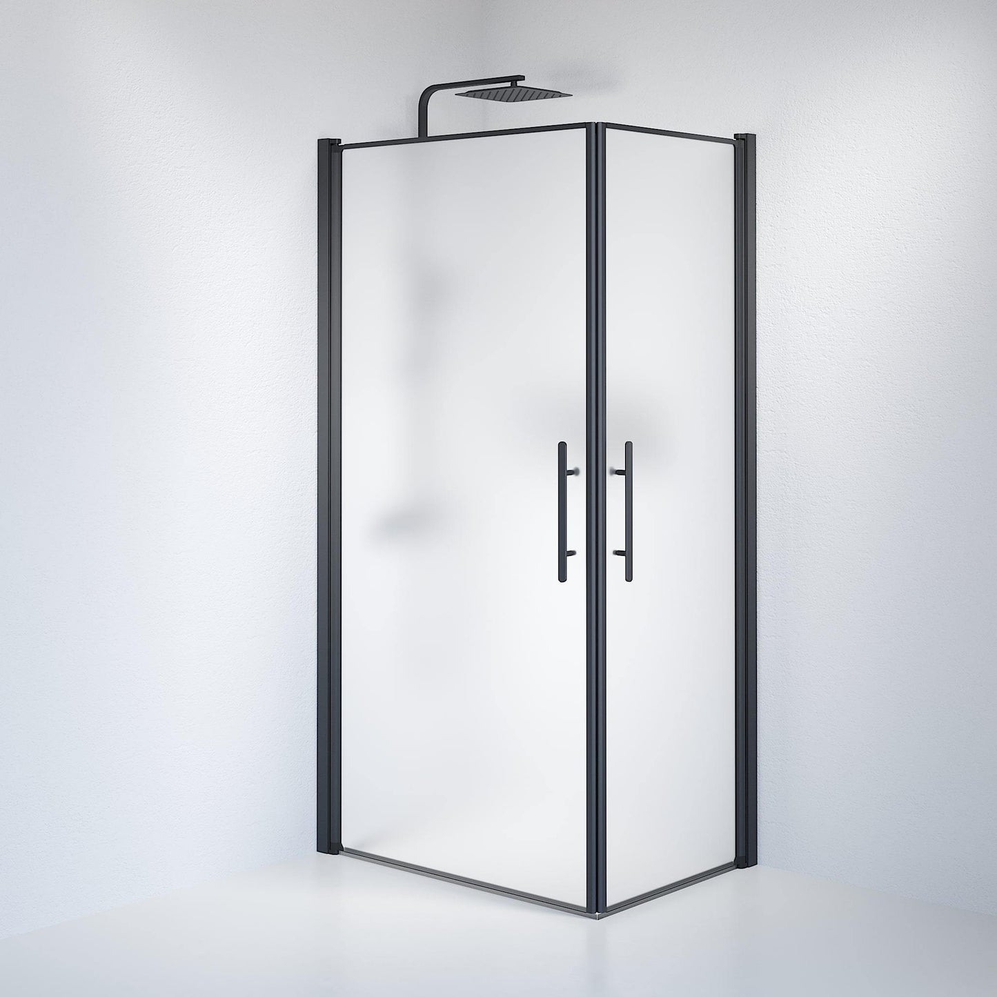Duschhörna fyrkantig 80x80x198 cm - 6 mm frostat nanoglas - svart profil - Vänern