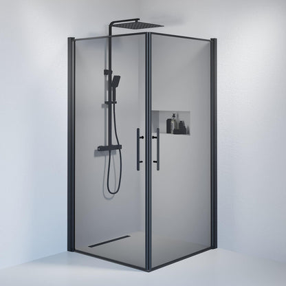 Duschkabin fyrkantig 80x80x198 cm - 6 mm rökfärgat nanoglas - svart profil - Vänern
