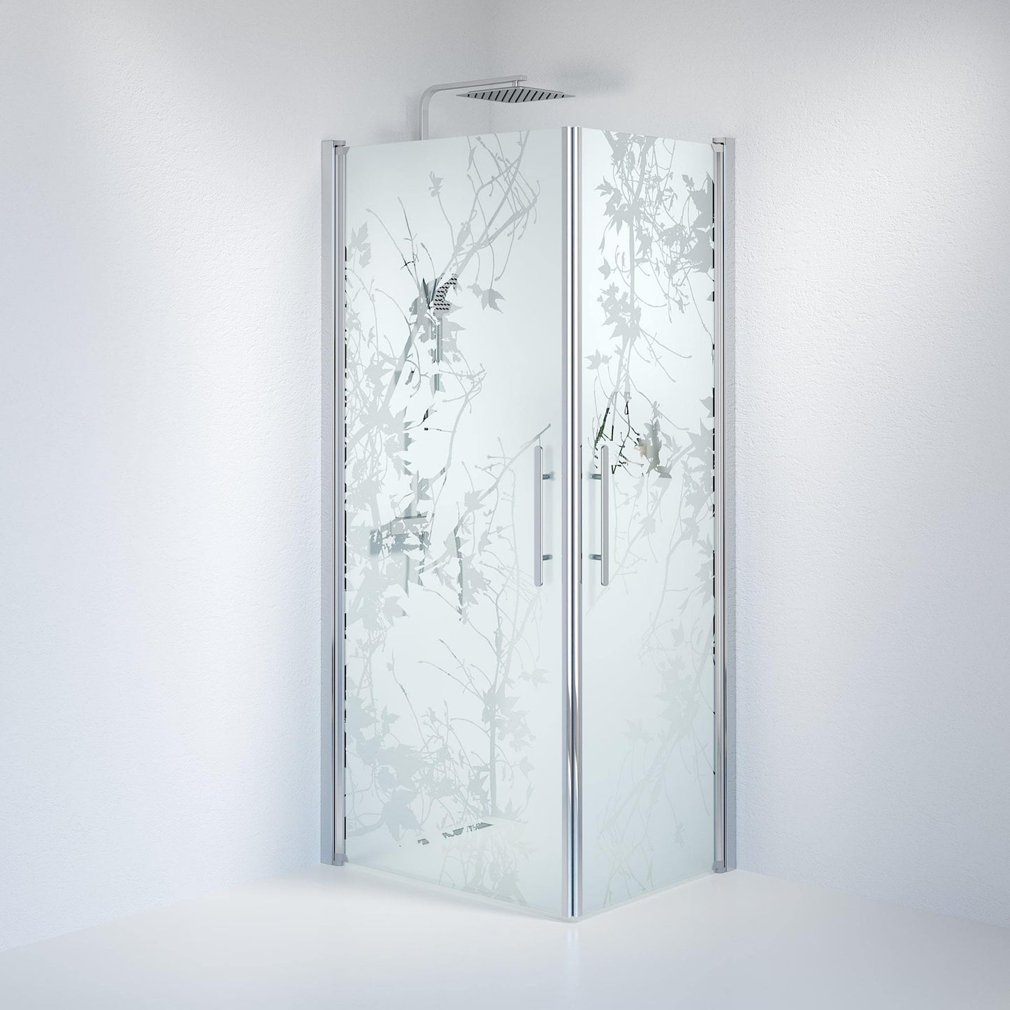 Duschhörna fyrkantig 80x80x198 cm - 6 mm frostad dekor nanoglas - kromprofil - Vänern