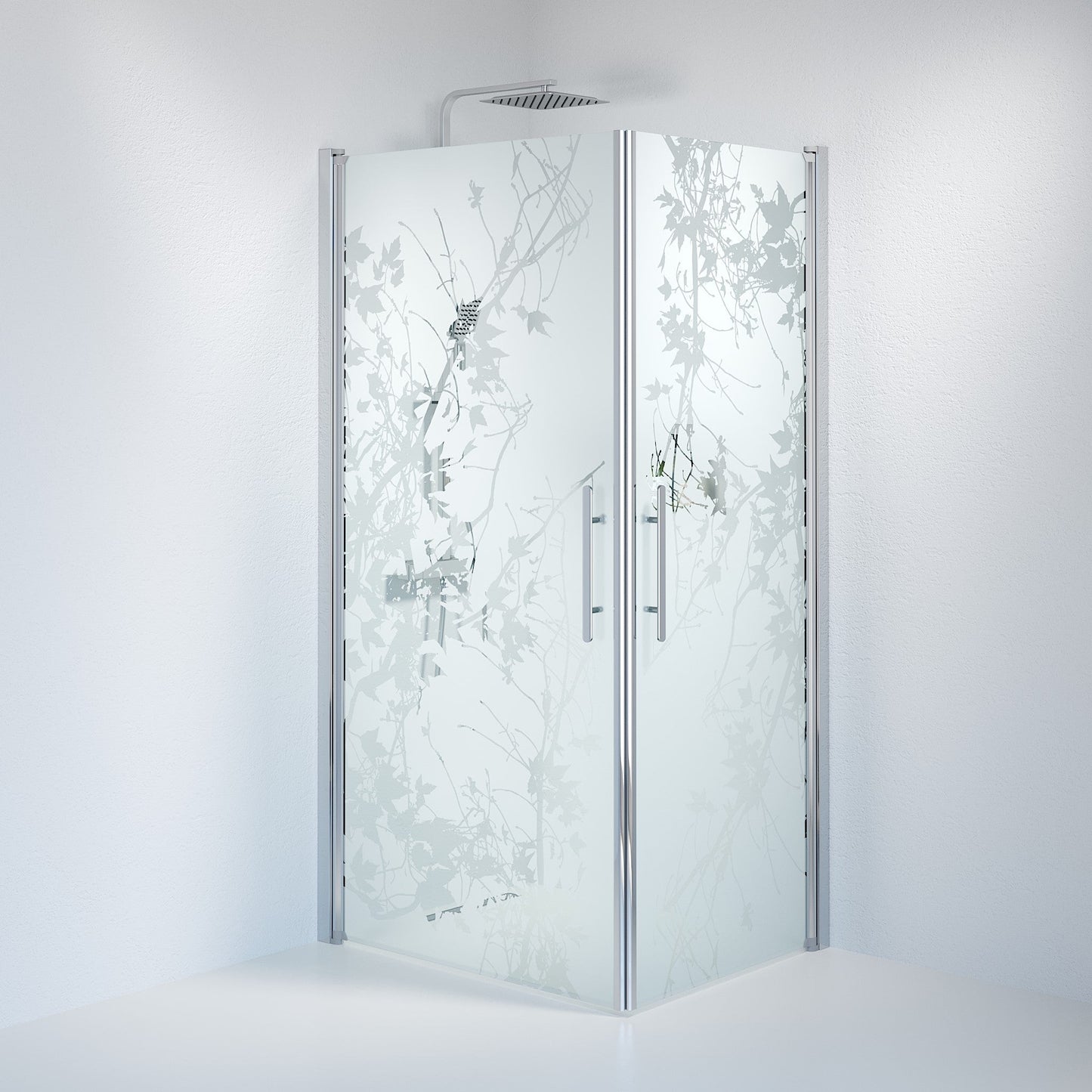 Duschhörna fyrkantig 80x80x198 cm - 6 mm frostad dekor nanoglas - kromprofil - Vänern