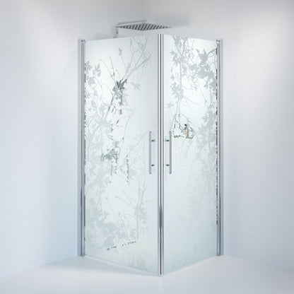 Duschhörna fyrkantig 80x80x198 cm - 6 mm frostad dekor nanoglas - kromprofil - Vänern