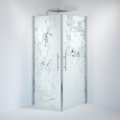 Duschhörna fyrkantig 80x80x198 cm - 6 mm frostad dekor nanoglas - kromprofil - Vänern