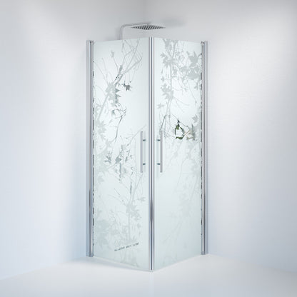 Duschhörna fyrkantig 80x80x198 cm - 6 mm frostad dekor nanoglas - kromprofil - Vänern
