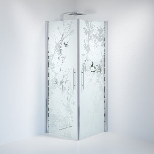 Duschhörna fyrkantig 80x80x198 cm - 6 mm frostad dekor nanoglas - kromprofil - Vänern