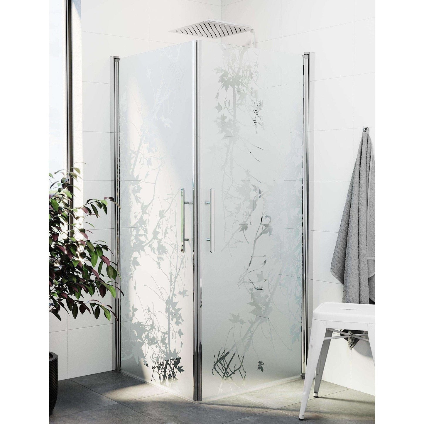 Duschhörna fyrkantig 80x80x198 cm - 6 mm frostad dekor nanoglas - kromprofil - Vänern