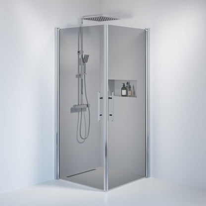 Duschhörna fyrkantig 80x80x198 cm - 6 mm rökfärgat nanoglas - kromprofil - Vänern
