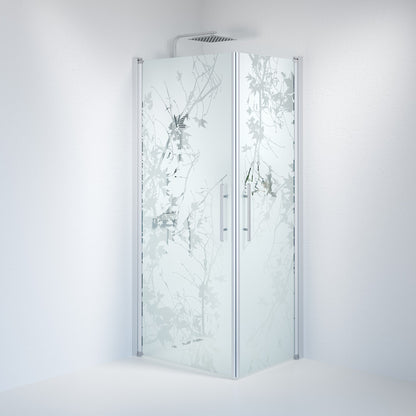 Duschhörna fyrkantig 80x80x198 cm - 6 mm frostad dekor nanoglas - borstad aluminiumprofil - Vänern