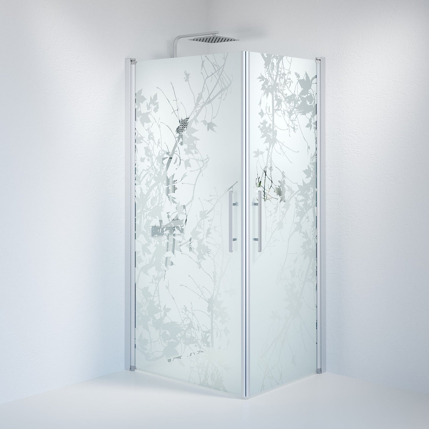 Duschhörna fyrkantig 80x80x198 cm - 6 mm frostad dekor nanoglas - borstad aluminiumprofil - Vänern
