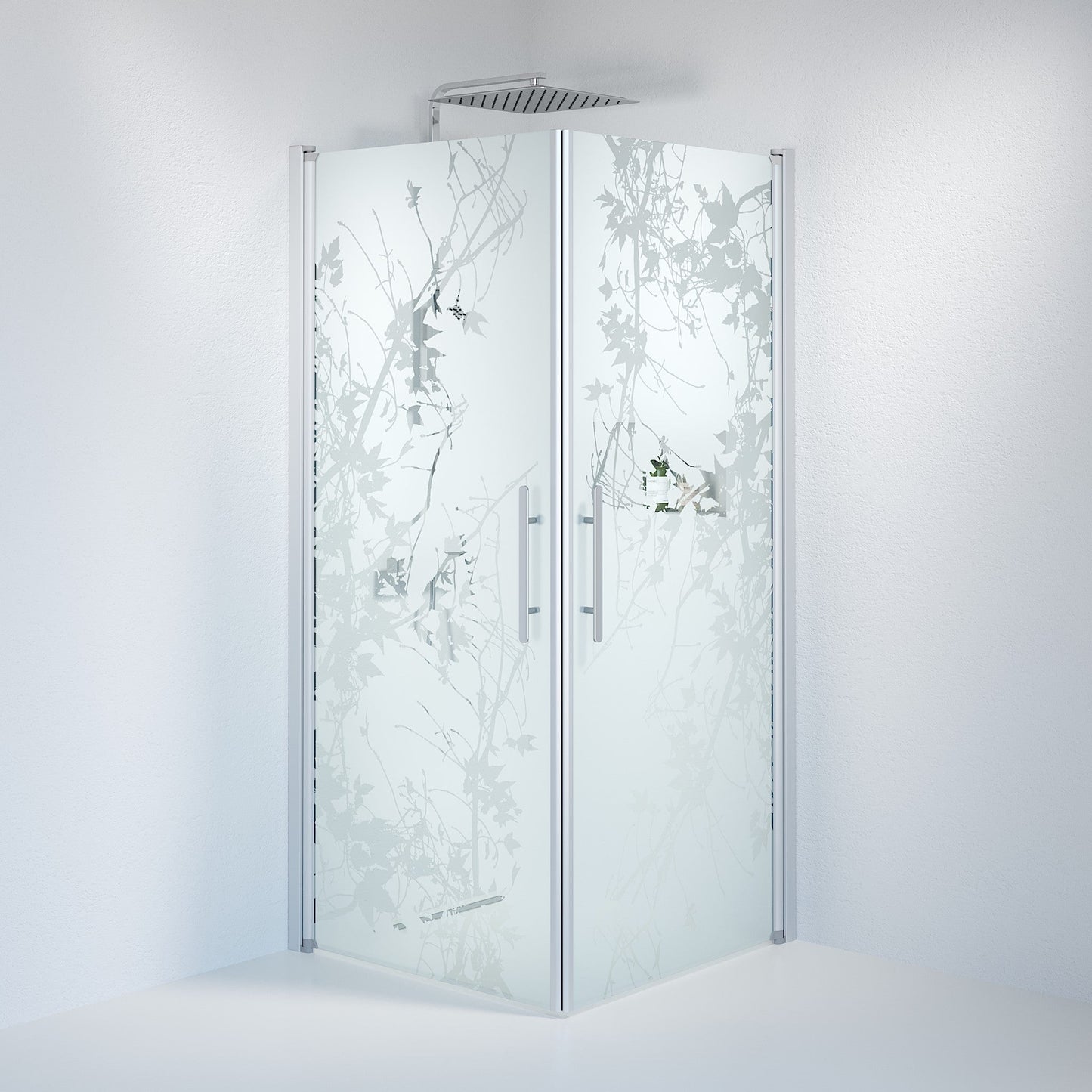 Duschhörna fyrkantig 80x80x198 cm - 6 mm frostad dekor nanoglas - borstad aluminiumprofil - Vänern