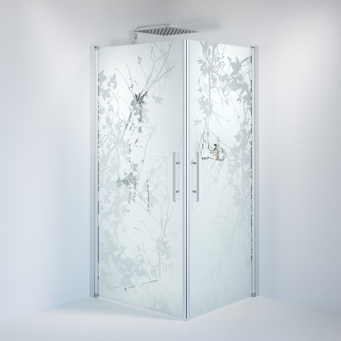 Duschhörna fyrkantig 80x80x198 cm - 6 mm frostad dekor nanoglas - borstad aluminiumprofil - Vänern