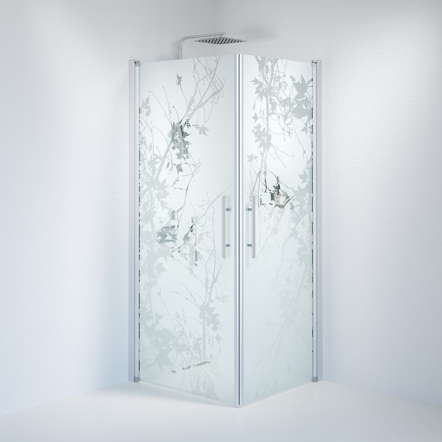 Duschhörna fyrkantig 80x80x198 cm - 6 mm frostad dekor nanoglas - borstad aluminiumprofil - Vänern