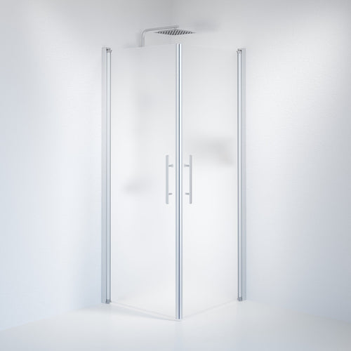 Duschhörna fyrkantig 80x80x198 cm - 6 mm frostat nanoglas - borstad aluminiumprofil - Vänern