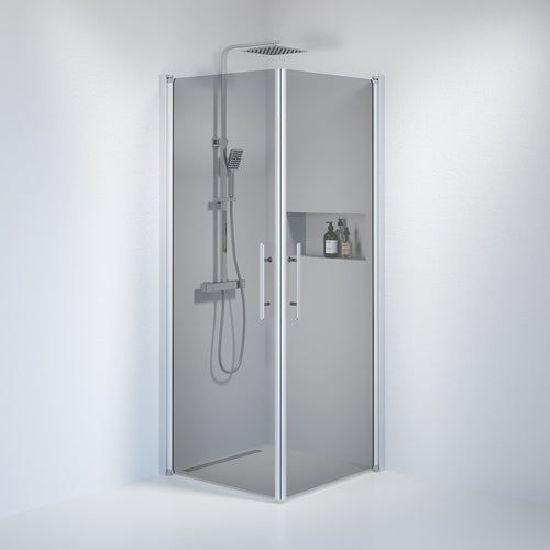Duschhörna fyrkantig 80x80x198 cm - 6 mm rökfärgat nanoglas - borstad aluminiumprofil - Vänern