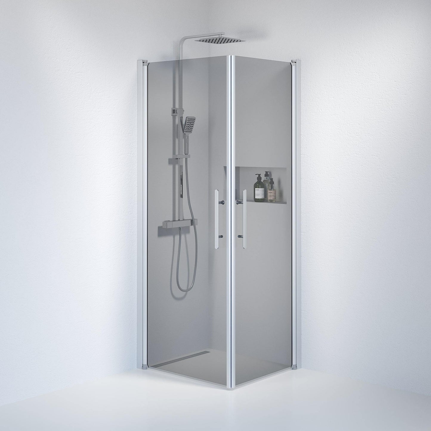 Duschhörna fyrkantig 80x80x198 cm - 6 mm rökfärgat nanoglas - borstad aluminiumprofil - Vänern