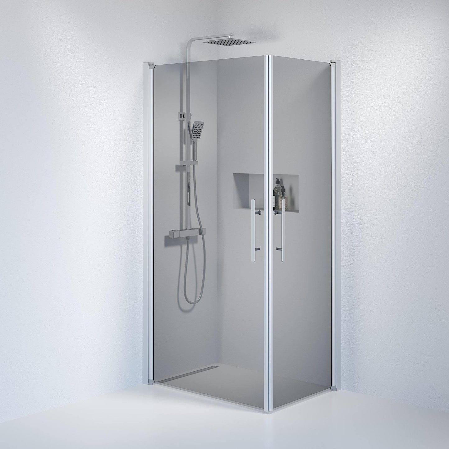 Duschhörna fyrkantig 80x80x198 cm - 6 mm rökfärgat nanoglas - borstad aluminiumprofil - Vänern