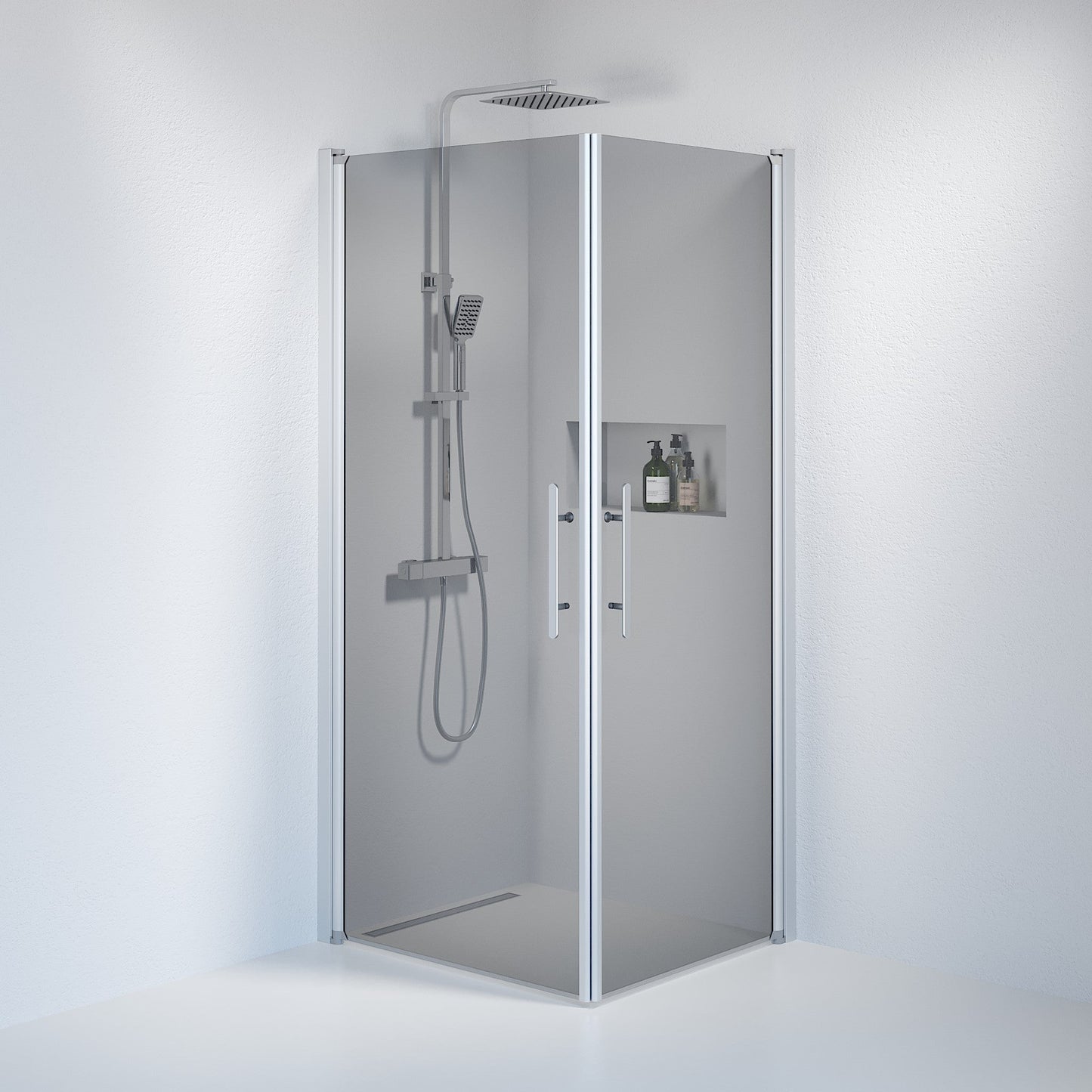 Duschhörna fyrkantig 80x80x198 cm - 6 mm rökfärgat nanoglas - borstad aluminiumprofil - Vänern