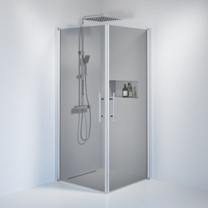 Duschhörna fyrkantig 80x80x198 cm - 6 mm rökfärgat nanoglas - borstad aluminiumprofil - Vänern