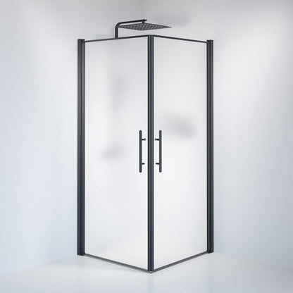 Duschhörna fyrkantig 80x90x198 cm - 6 mm frostat nanoglas - svart profil - Vänern