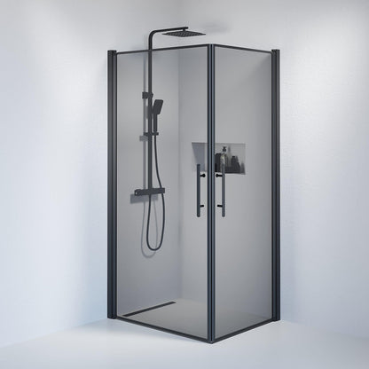 Duschhörna fyrkantig 80x90x198 cm - 6 mm rökfärgat nanoglas - svart profil - Vänern