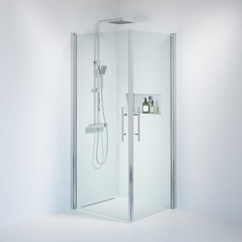 Duschhörna fyrkantig 80x90x198 cm - 6 mm klart nanoglas - kromprofil - Vänern