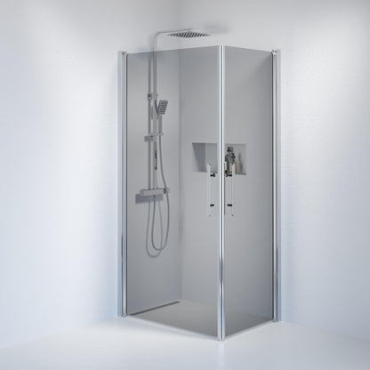 Duschhörna fyrkantig 80x90x198 cm - 6 mm rökfärgat nanoglas - kromprofil - Vänern
