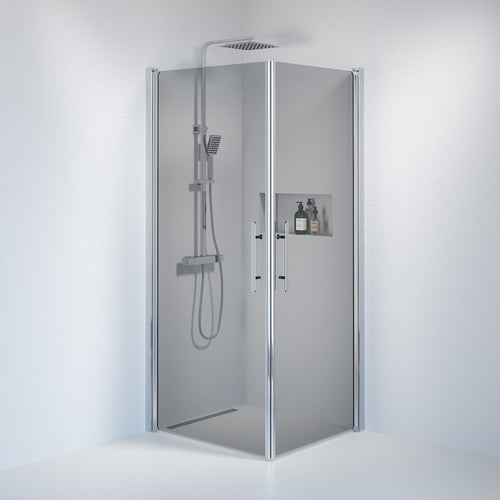 Duschhörna fyrkantig 80x90x198 cm - 6 mm rökfärgat nanoglas - kromprofil - Vänern
