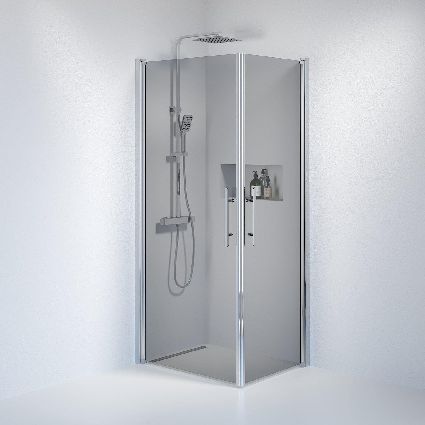 Duschhörna fyrkantig 80x90x198 cm - 6 mm rökfärgat nanoglas - kromprofil - Vänern