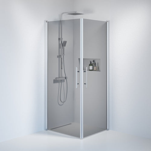 Duschhörna fyrkantig 80x90x198 cm - 6 mm rökfärgat nanoglas - borstad aluminiumprofil - Vänern