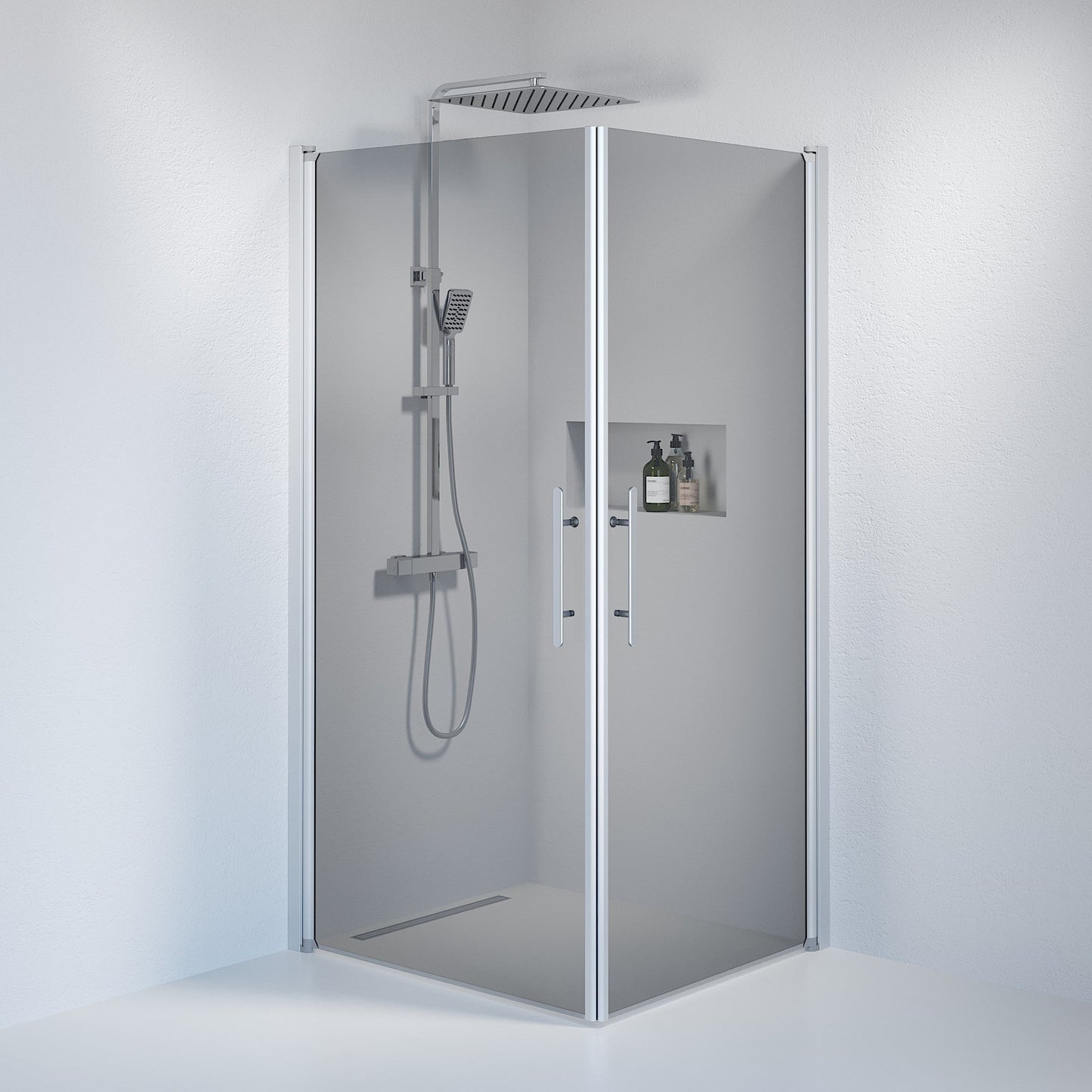 Duschhörna fyrkantig 80x90x198 cm - 6 mm rökfärgat nanoglas - borstad aluminiumprofil - Vänern