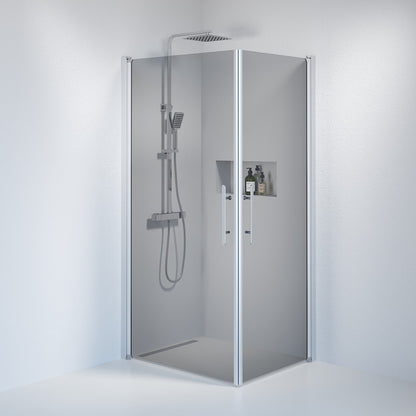 Duschhörna fyrkantig 80x90x198 cm - 6 mm rökfärgat nanoglas - borstad aluminiumprofil - Vänern