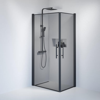 Duschkabin fyrkantig 90x90x198 cm - 6 mm rökfärgat nanoglas - svart profil - Vänern