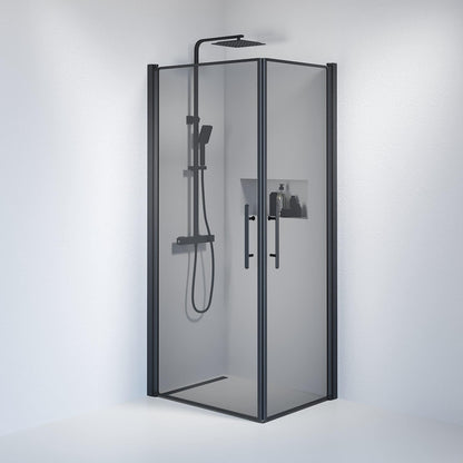 Duschkabin fyrkantig 90x90x198 cm - 6 mm rökfärgat nanoglas - svart profil - Vänern