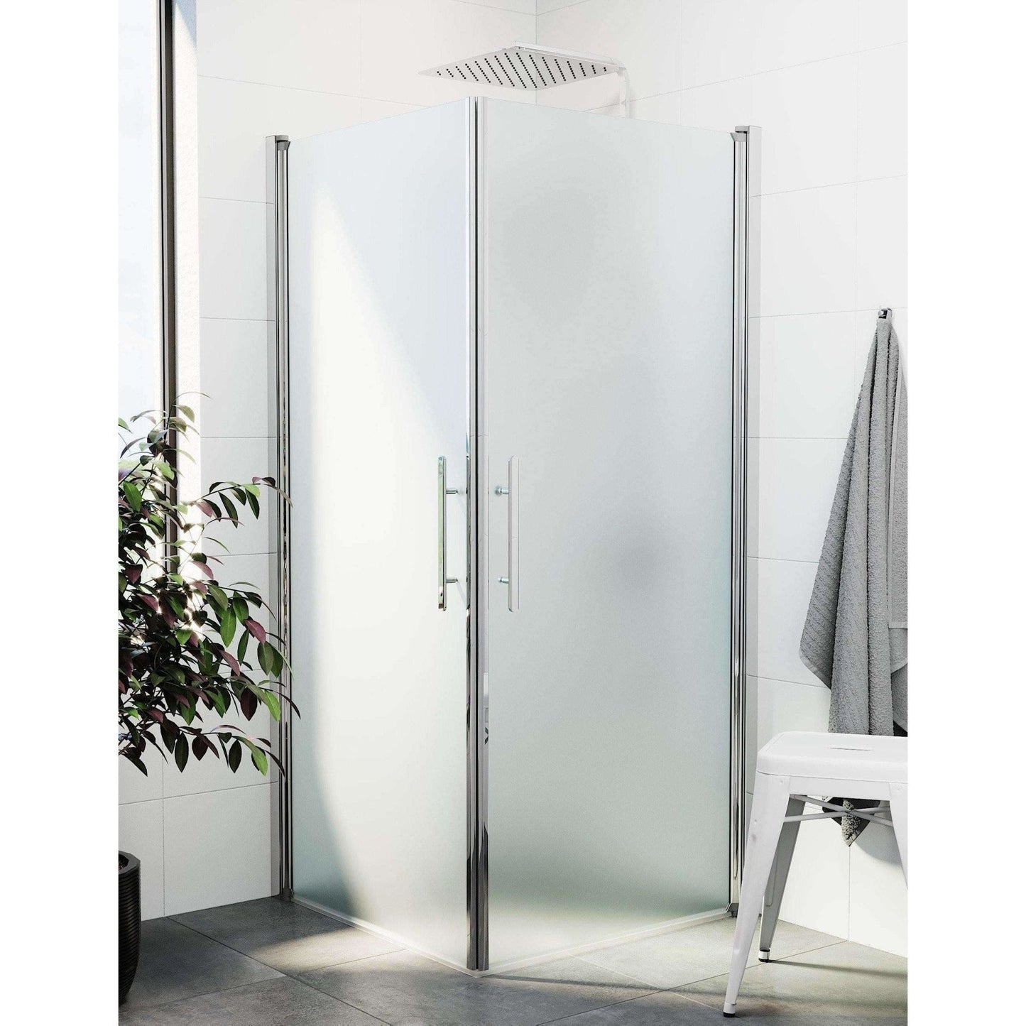 Duschhörna fyrkantig 90x90x198 cm - 6 mm frostat nanoglas - kromprofil - Vänern