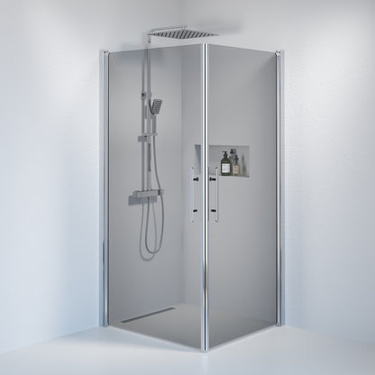 Duschhörna fyrkantig 90x90x198 cm - 6 mm rökfärgat nanoglas - kromprofil - Vänern