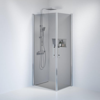 Duschhörna fyrkantig 90x90x198 cm - 6 mm rökfärgat nanoglas - kromprofil - Vänern