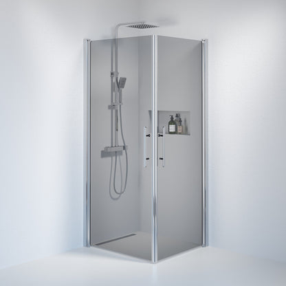 Duschhörna fyrkantig 90x90x198 cm - 6 mm rökfärgat nanoglas - kromprofil - Vänern