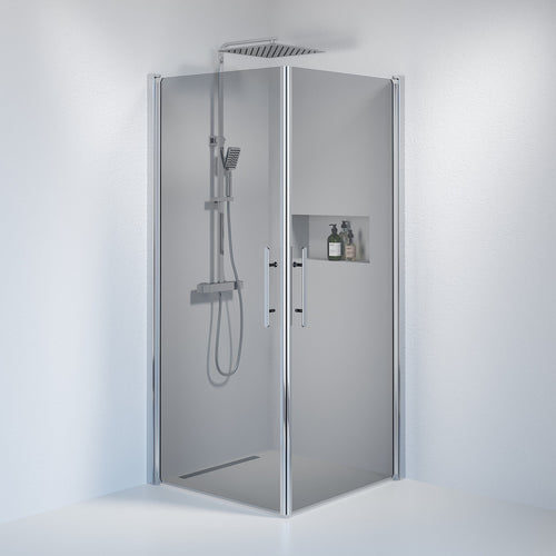 Duschhörna fyrkantig 90x90x198 cm - 6 mm rökfärgat nanoglas - kromprofil - Vänern