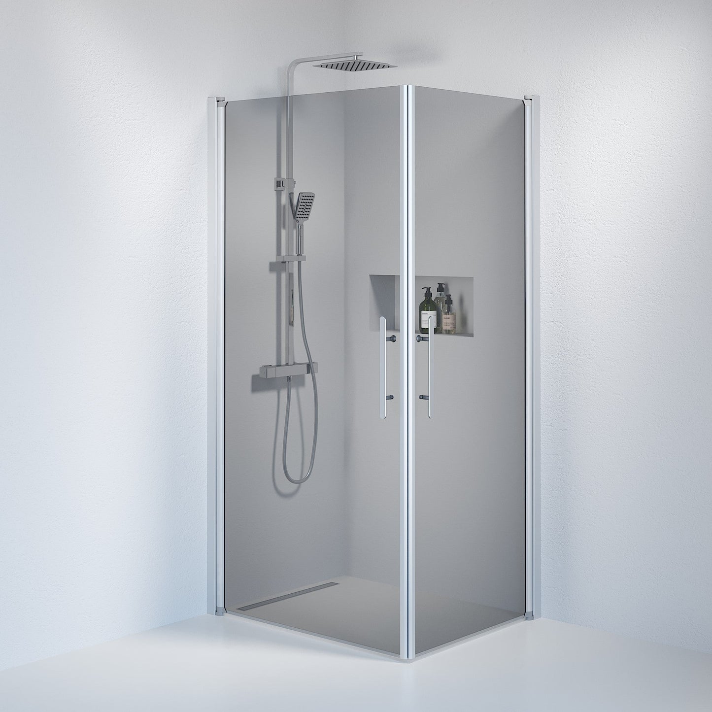 Duschhörna fyrkantig 90x90x198 cm - 6 mm rökfärgat nanoglas - borstad aluminiumprofil - Vänern