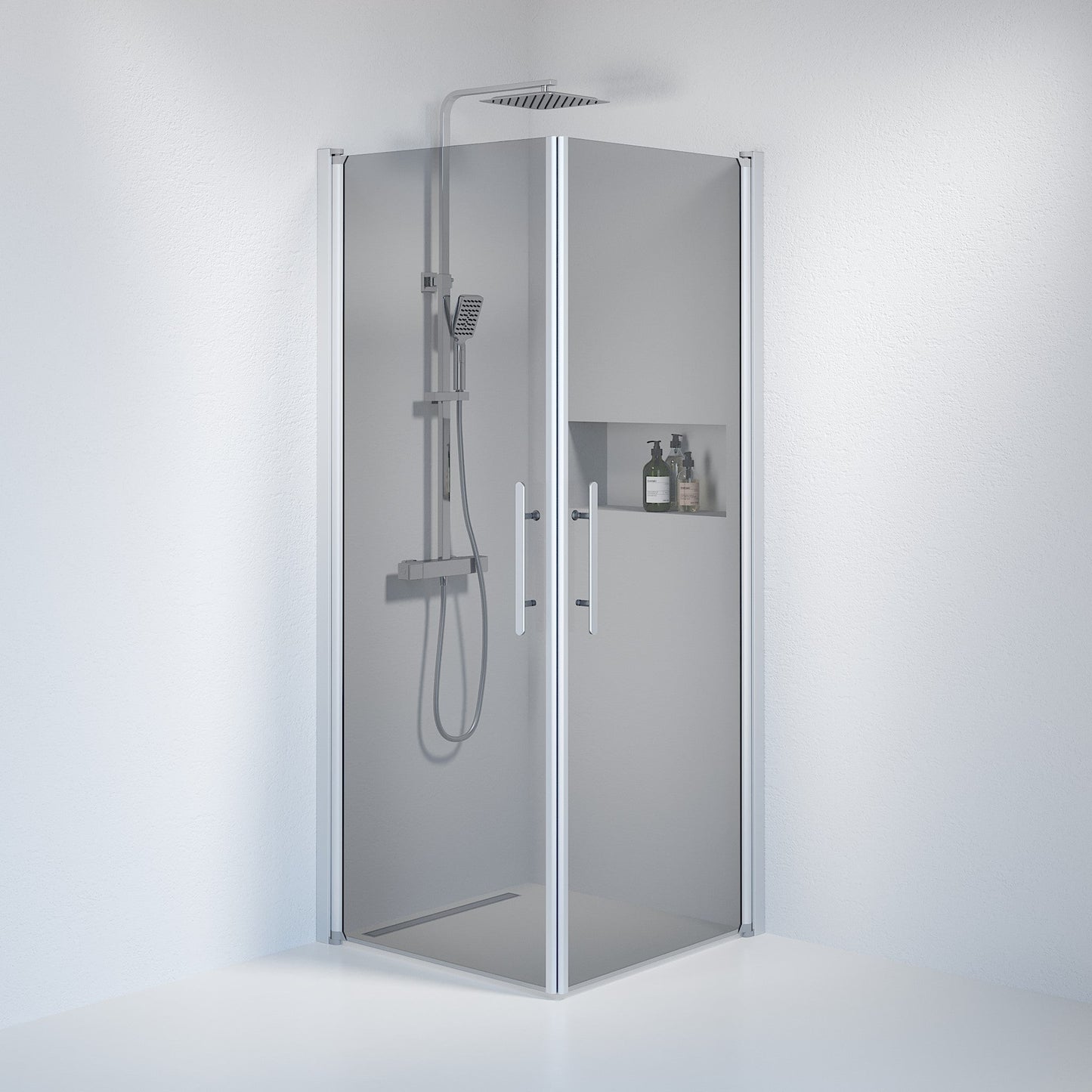 Duschhörna fyrkantig 90x90x198 cm - 6 mm rökfärgat nanoglas - borstad aluminiumprofil - Vänern